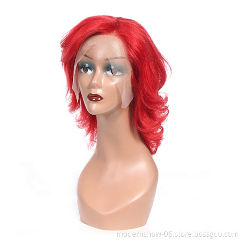 red pixie curl lace frontal wig customized colored hair wig 100% virgin human hair